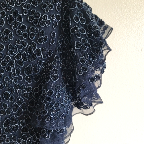 NWT Mac Duggal, Hand Beaded Flounce Sleeve Midi Dress, Midnight, Size 8 - $498 - Picture 10 of 12